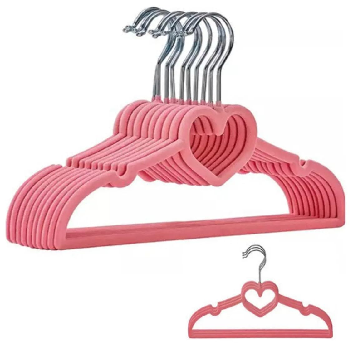 【Cozena】Kit 50 UN Cabides Coração Rosa de Veludo Infantil Antideslizante - Ideal para roupas infantis e de bebê - Design slim que economiza espaço - Leves e fáceis de manusear