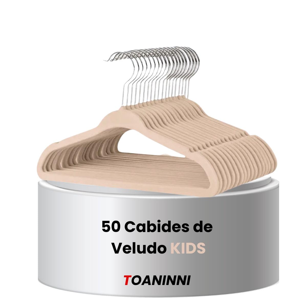 Kit 50 Cabides Veludo Infantil Slim Ultrafino Bege/Creme