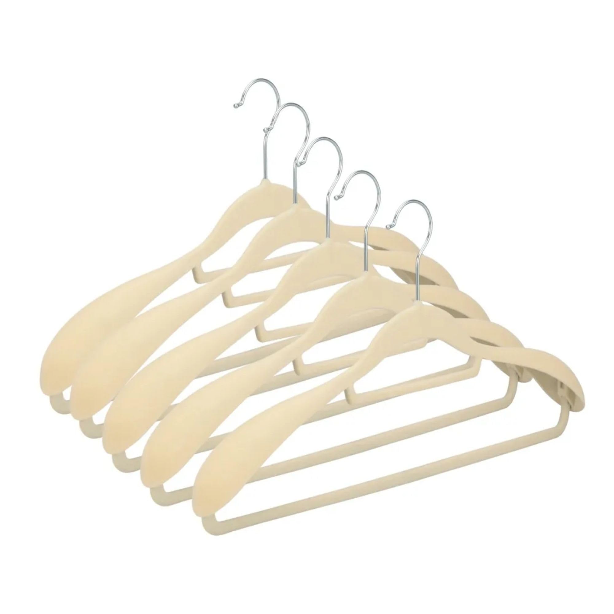 Kit 5 Cabide de Veludo Adulto com Ombreira Fixa para Camisa Terno Blazer Vestido Saia (Bege)