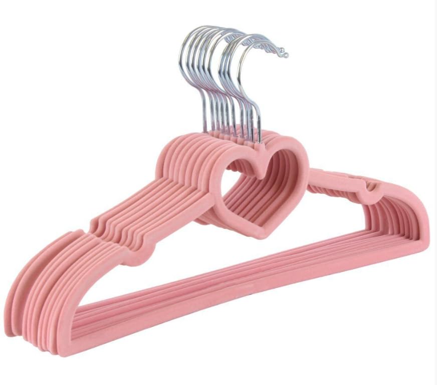 Toaninni Kit 50 Cabides de Veludo Infantil Rosa Coração