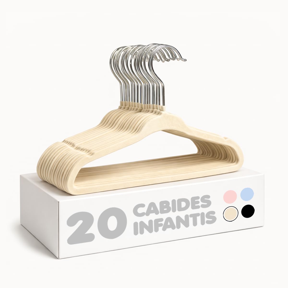 【Cozena】Kit 20 Cabides de Veludo Bege Infantil Antideslizante - Ideal para roupas infantis e de bebê - Design slim que economiza espaço no armário