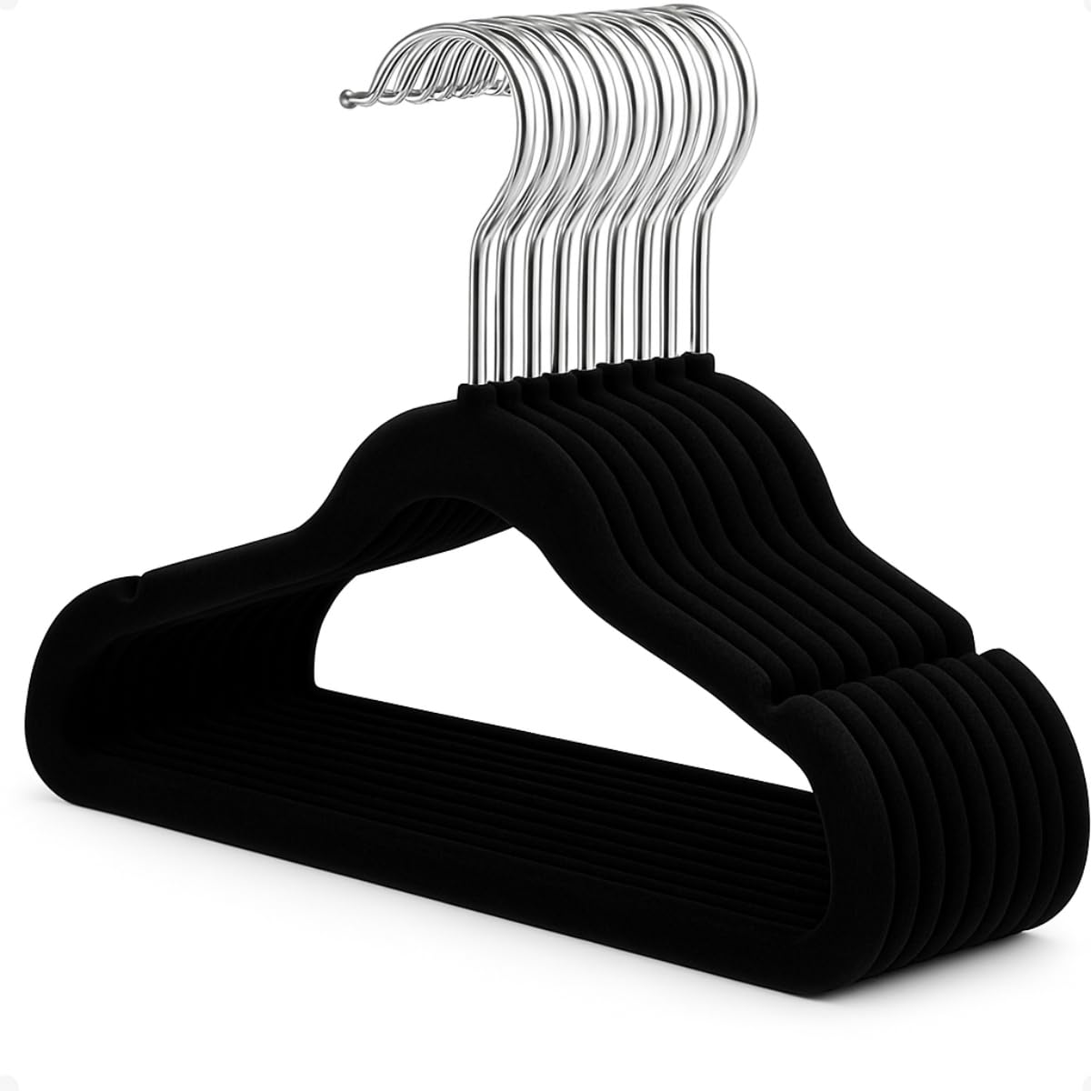 【Cozena】Kit 10 Cabides de Veludo Infantil Antideslizante - Ideal para roupas infantis e de bebê - Design slim que economiza espaço no armário (Preto)