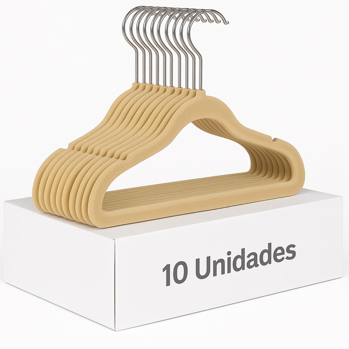 【Cozena】Kit 10 Cabides de Veludo Infantil Antideslizante - Ideal para roupas infantis e de bebê - Design slim que economiza espaço no armário (Bege)