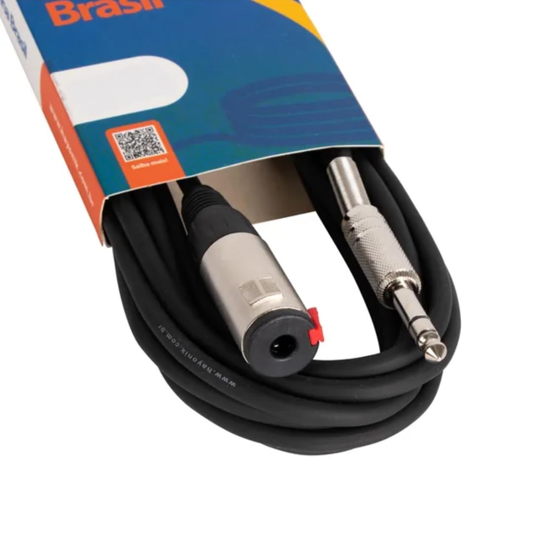 HAYONIK, Cabo Extensor Para Fone de Ouvidos Linha Profissional P10 Macho Estéreo X P10 Fêmea Estéreo 3 Metros Linha Brasil