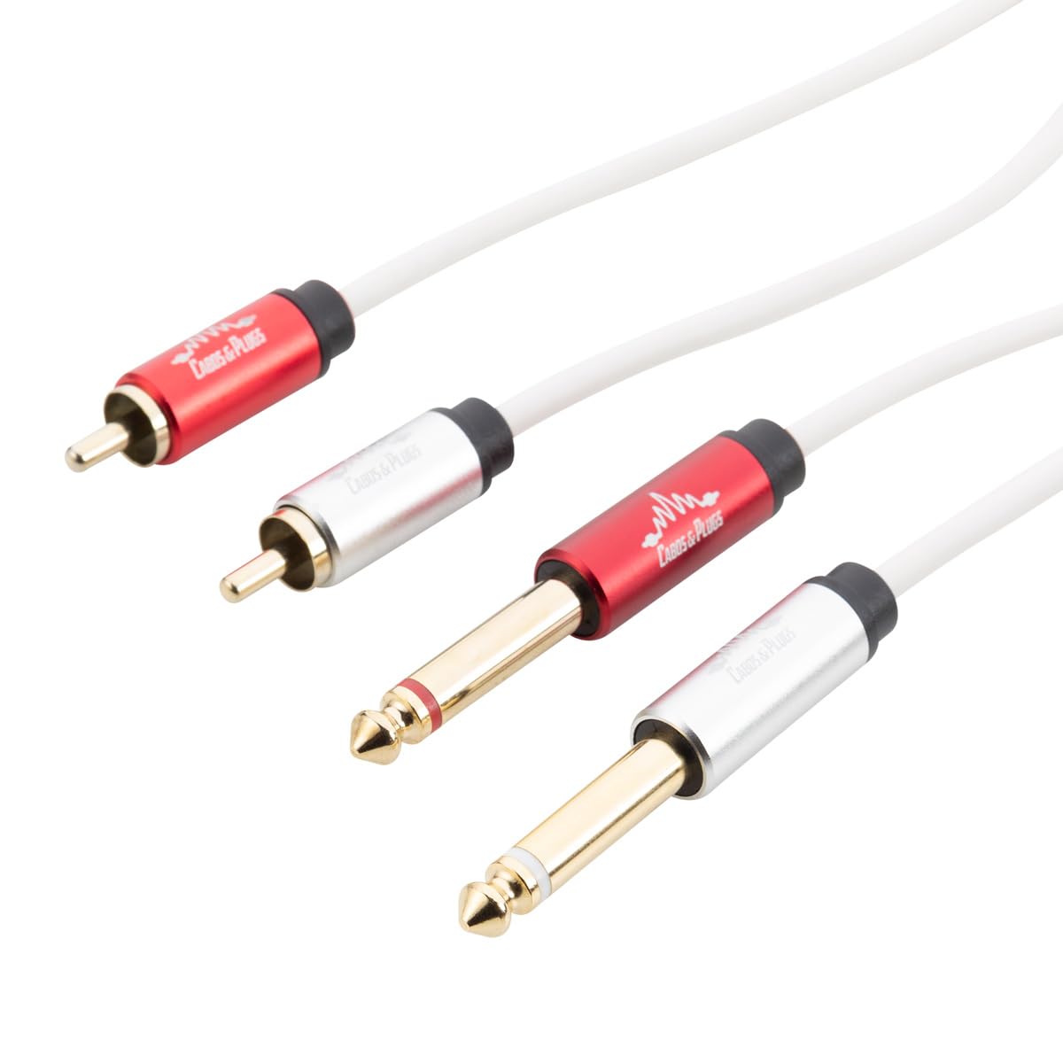 Cabo 2 x RCA para 2 x P10 Mono 6.35mm, fio branco, Cabos & Plugs (1,5m)