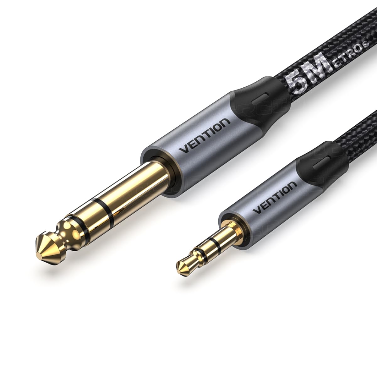 Cabo HIFI Auxiliar P2 (3.5mm) x P10 (6.5mm) TRS VENTION Profissional Estéreo Banhado Ouro 5 (CINCO) METROS Guitarra Violão Caixa de Som Nylon