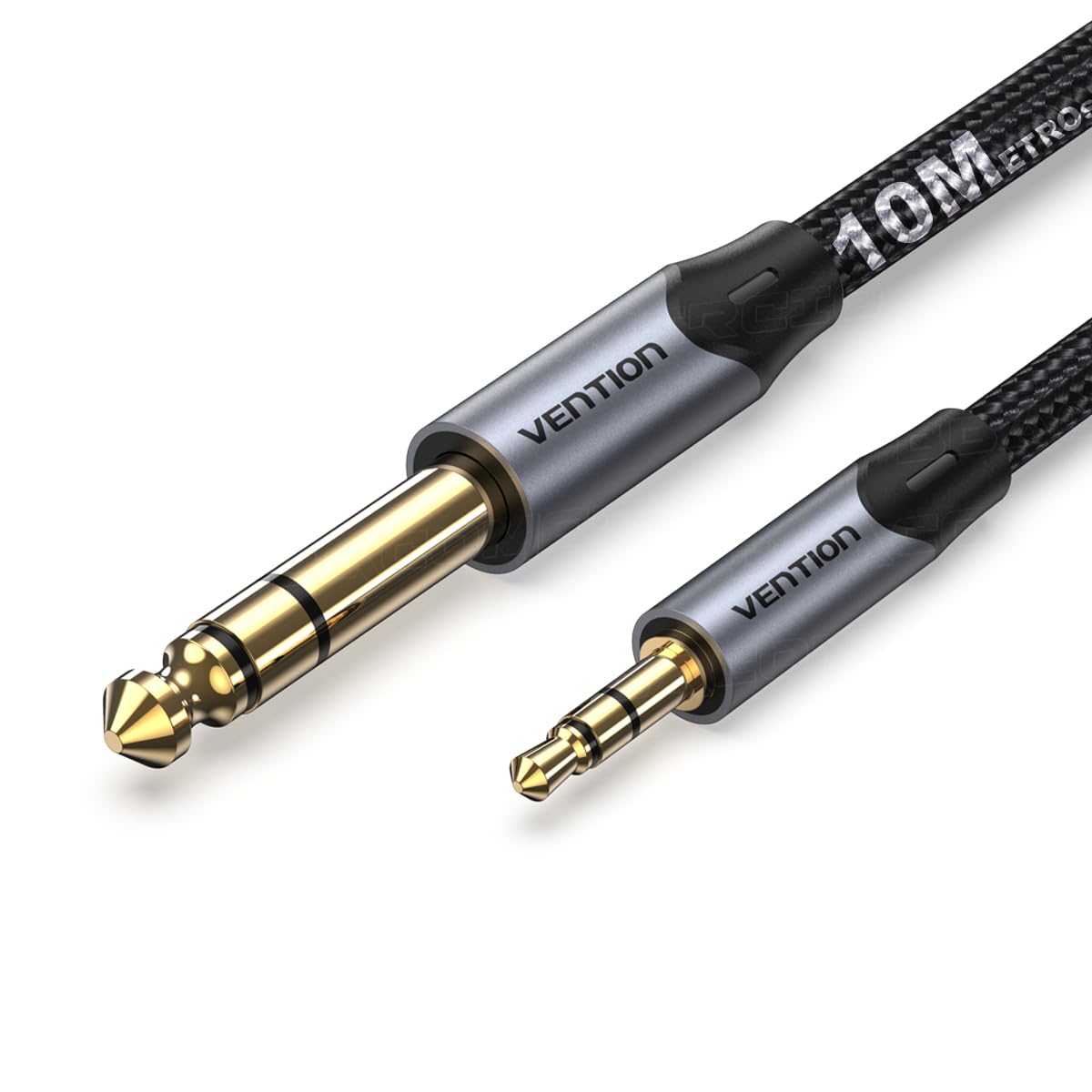 Cabo Auxiliar P2 x P10 (3.5mm x 6.5mm) TRS VENTION Profissional Estéreo Banhado HIFI Ouro 10 (DEZ) METROS Guitarra Violão Caixa de Som Nylon