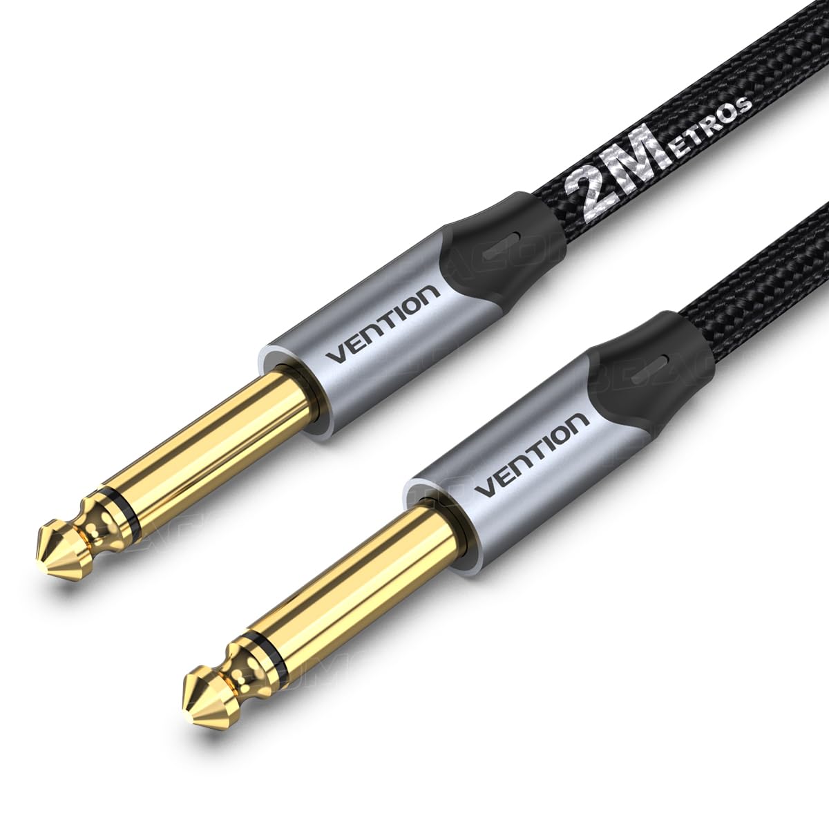 Cabo de Áudio P10 x P10 Mono (DOIS) 2 Metros VENTION Profissional Dj Studio Baixo Violao HIFI Banhado Ouro Premium Blindado Revestido em Algodao Trançado
