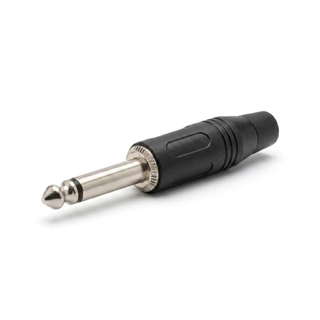 Plug P10 Mono Profissional Preto com Ponta de Cobre – Conector Macho 6,35mm para Guitarra, Violão, Baixo, Amplificador e Cabos de Áudio