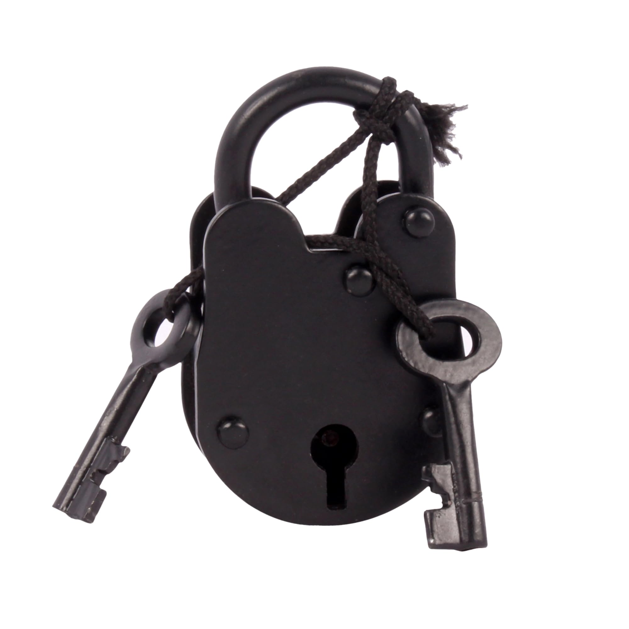 Cadeado feito à mão de ferro fundido estilo antigo com duas chaves, porta-malas antigo, cadeado, vintage, preto (6 cm)