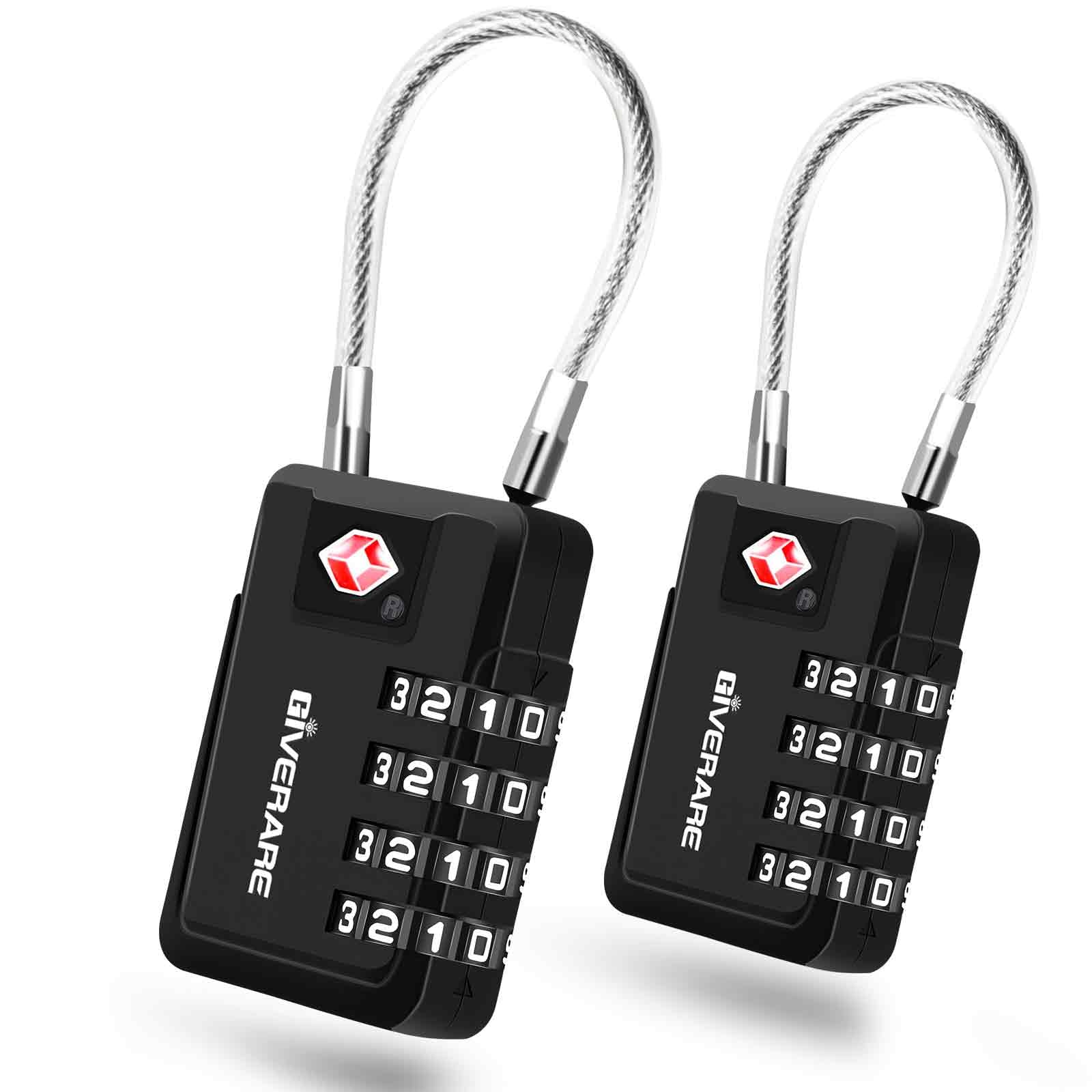 Pacote com 2 fechaduras de bagagem de viagem aprovadas pela TSA de 4 dígitos, cadeado de combinação de mala de metal, cadeados de liga sem chave, cadeado compatível com TSA para armário de academia,