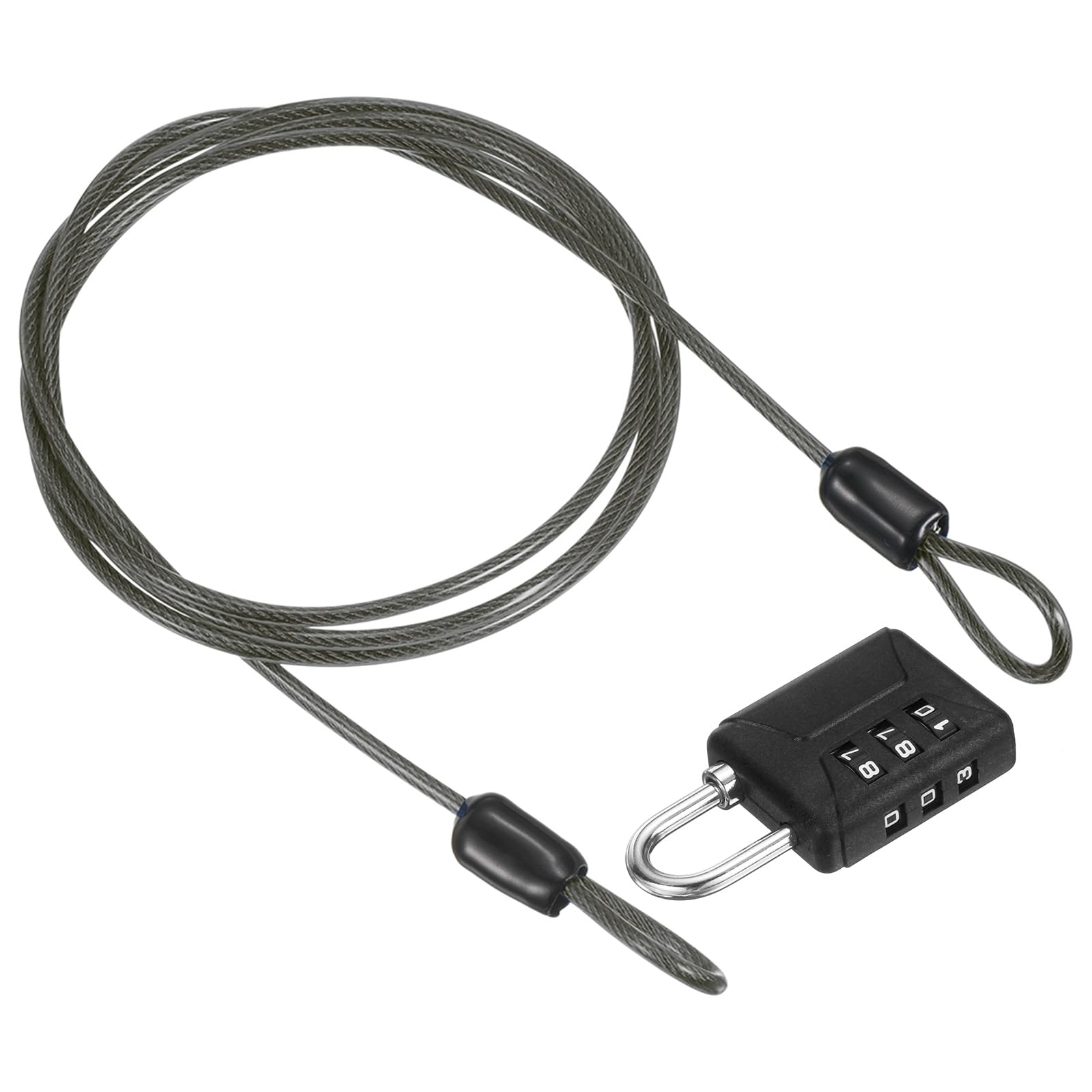 PATIKIL Cabo de aço de segurança de 1 m (100 cm) com trava de combinação de 3 dígitos, 1 conjunto de cadeado de viagem revestido de PVC corda de arame de segurança laço duplo para mala de bagagem