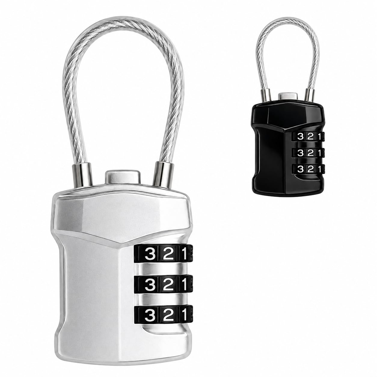 Cadeado com Senha, Cabo de Aço para Mala, Bagagem e Mochila, Prata
