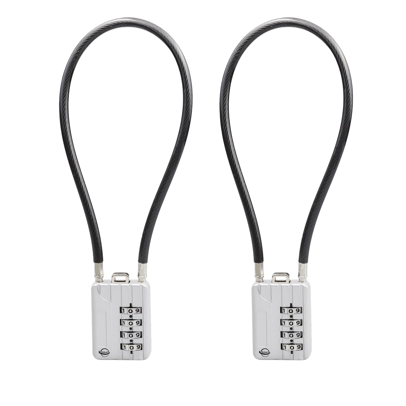 30 cm/12 polegadas longo cabo trancas 4 dígitos combinação cadeado reconfigurável combinação de segurança trava de cabo de bagagem mala arma capacete prata 2 unidades