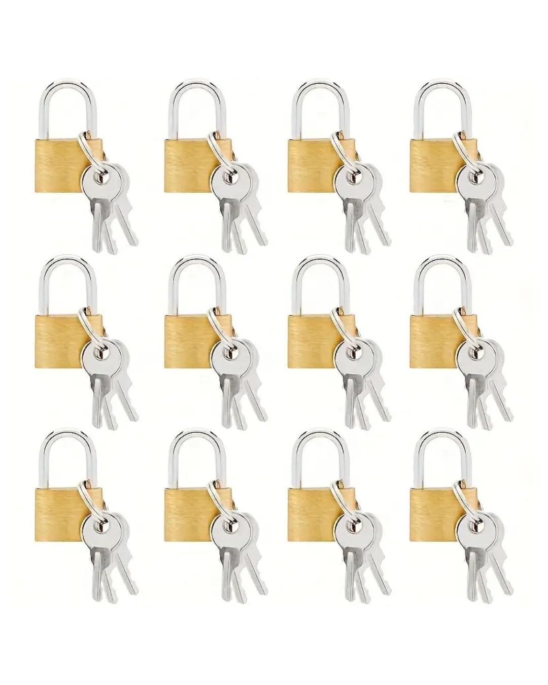 16 Unid Cadeados 20mm Armário Malas Bicicleta 2 Chaves Latão | Aço Inoxidável, Compacto e Resistente, Para Malas e Armários, Uso Versátil, Fácil de Usar