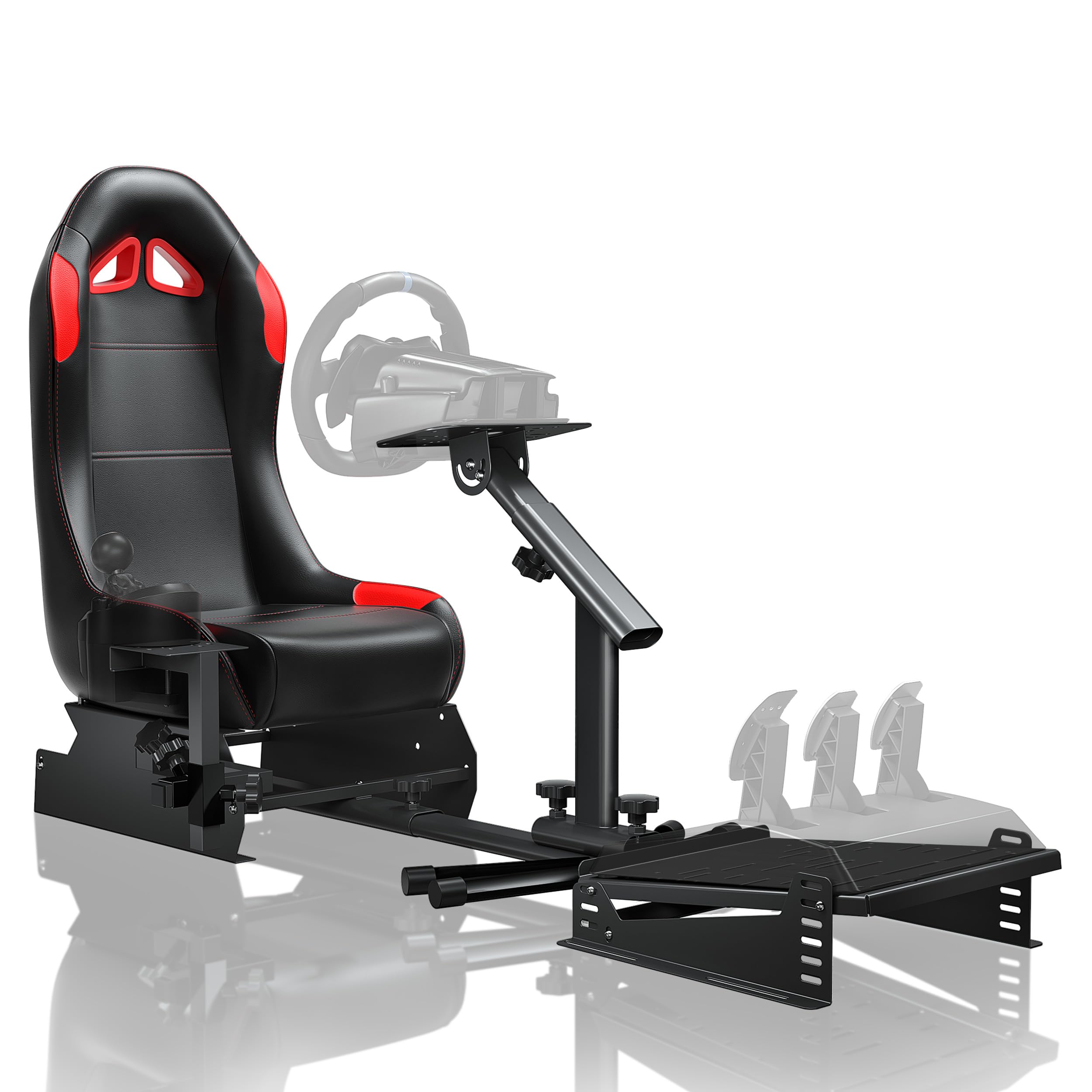 RACGTING Foldable Racing Simulator Cockpit with Leather-Style Seat | Posições ajustáveis do assento, roda e pedal; estrutura reforçada; para Logitech, Thrustmaster, Fanatec, MOZA e SIMAGIC