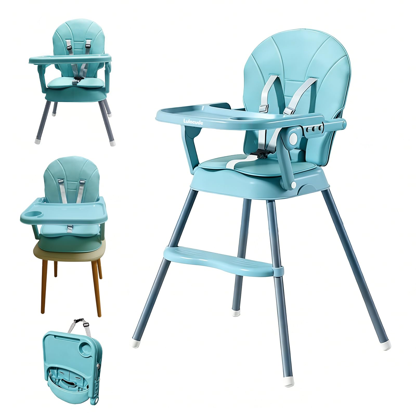 Lulacude Cadeira de Alimentação Portátil Infantil 3 em 1 M188 para Bebês de 6 a 36 Meses | Macia, Dobrável e Fácil de Limpar com Apenas um Lenço Umedecido, Ideal para Casa e Passeios(Azul)