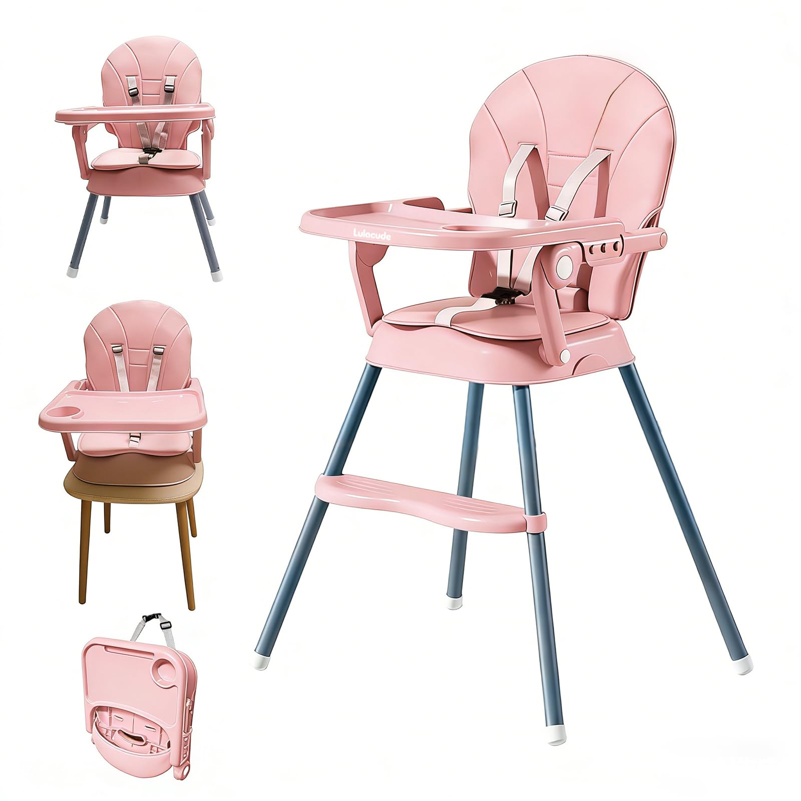 Cadeira de Alimentação Portátil Infantil 3 em 1 M188 para Bebês de 6 a 36 Meses | Macia, Dobrável e Fácil de Limpar com Apenas um Lenço Umedecido, Ideal para Casa e Passeios (Rosa)