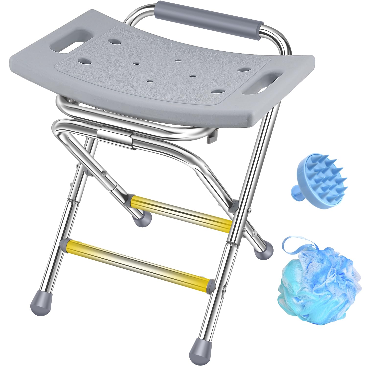 Cadeira De Banho Dobrável Para Uso Interno, Suporta Até 180 Kg, Assento Portátil Para Viagem, Cadeira De Banho Pequena Em Aço Inoxidável Para Idosos, Pessoas Com Deficiência E Adultos, Cinza