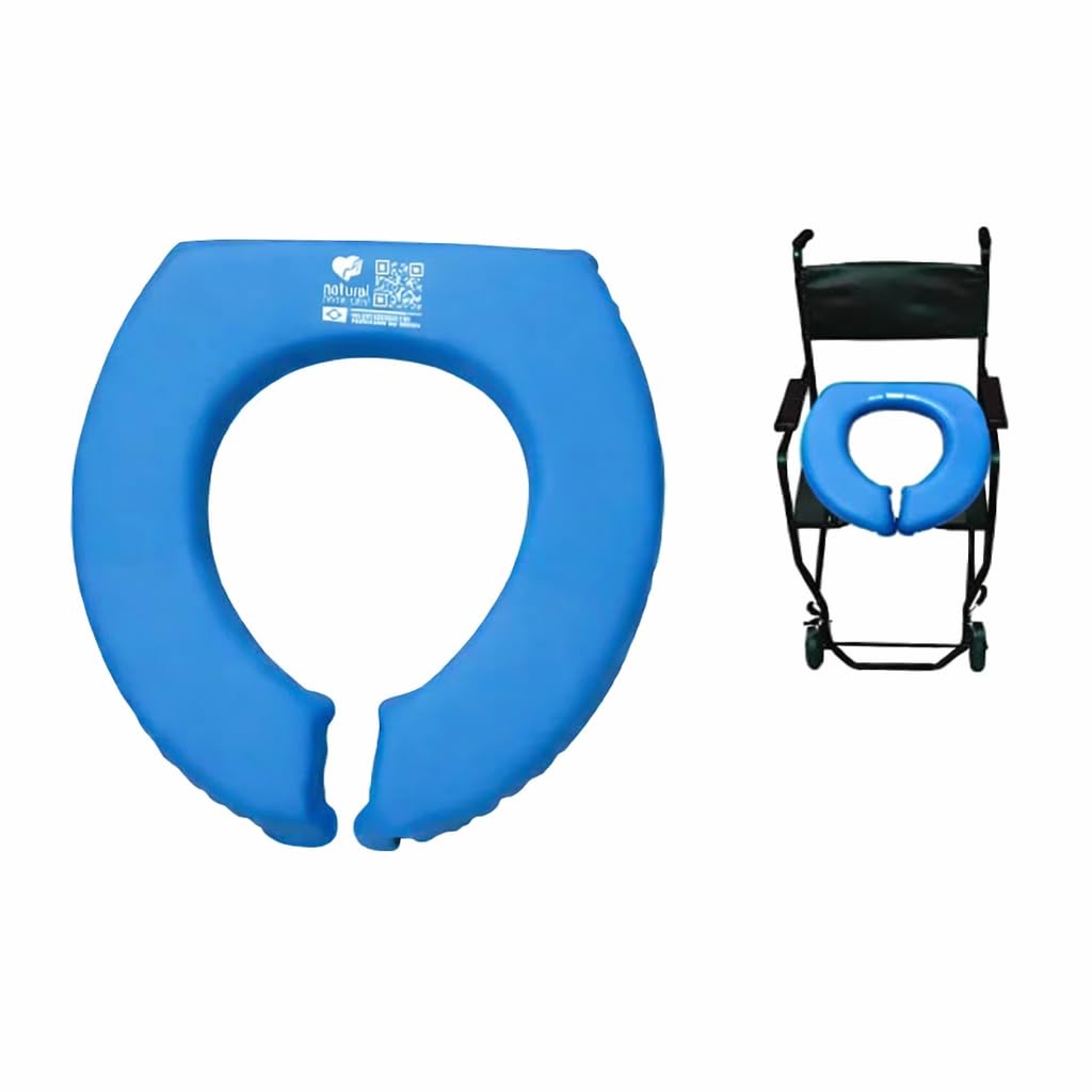 Almofada Higiênica de Espuma, Azul, 40x37x4cm, Impermeável, para Cadeira de Banho, com Alças de Fixação, PF-3S, Revestimento em PVC