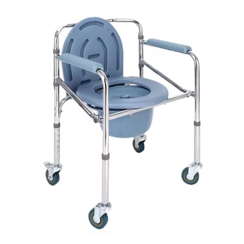 Cadeira de Banho com Rodas 4 Rodas Dobrável 100kg Cadeira Higiênica com Comadre Assento Dobrável para Banheiro Idosos e Mobilidade Reduzida
