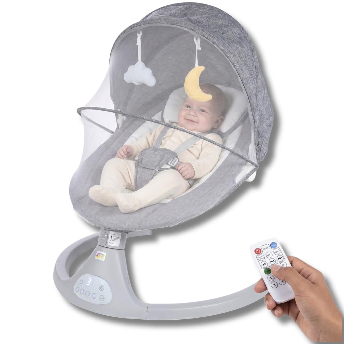 Cadeira de Descanso e Balanço para Bebê Bliss Baby Style com Música, Mosquiteiro e Controle Remoto (Cinza)
