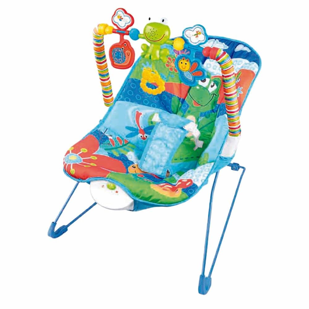 Zippy Toys, Cadeira de Descanso Bebê com Música e Vibração Estrutura Plástico e Ferro Tamanho Compacto para Casa e Viagem, Azul