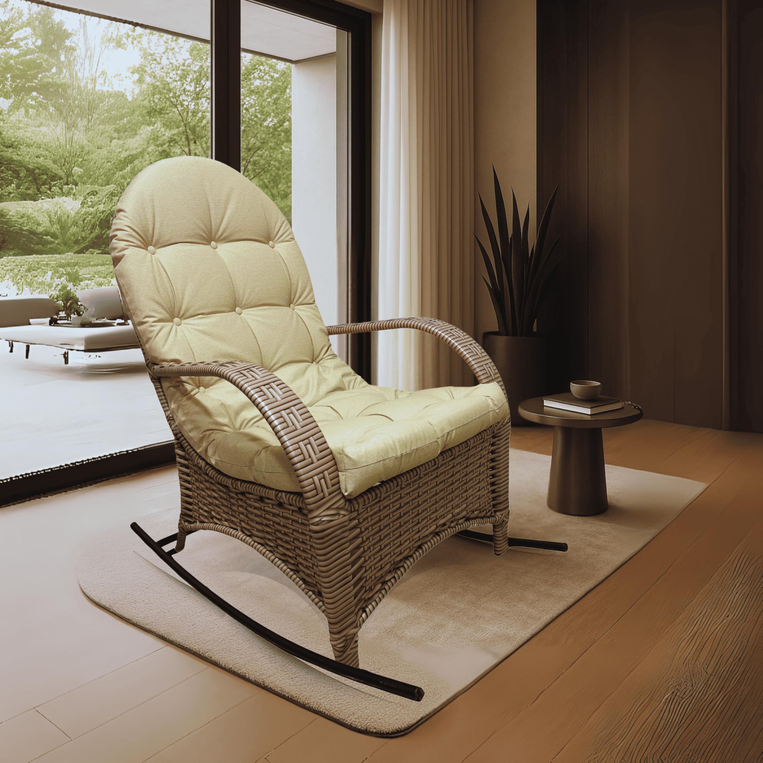 Cadeira Balanço Relax Com Almofada Confortável Poltrona Descanso Ergonômica para Varanda Gourmet Área Externa Junco Espuma Macia Tecido Impermeável