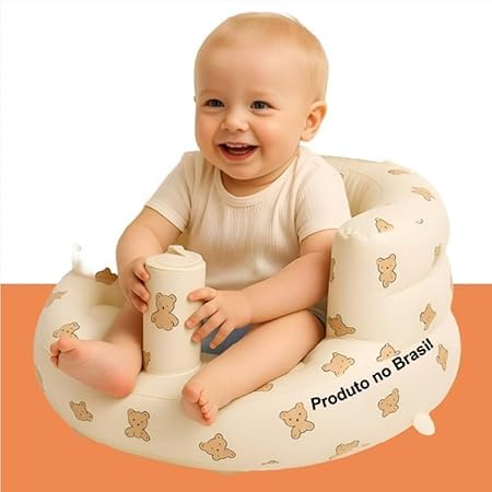 Assento infantil inflável portatil para bebês a partir de 3 meses, cadeira de chão para descanso e diversão com encosto, poltrona apoio para bebê sentar dobrável pvc