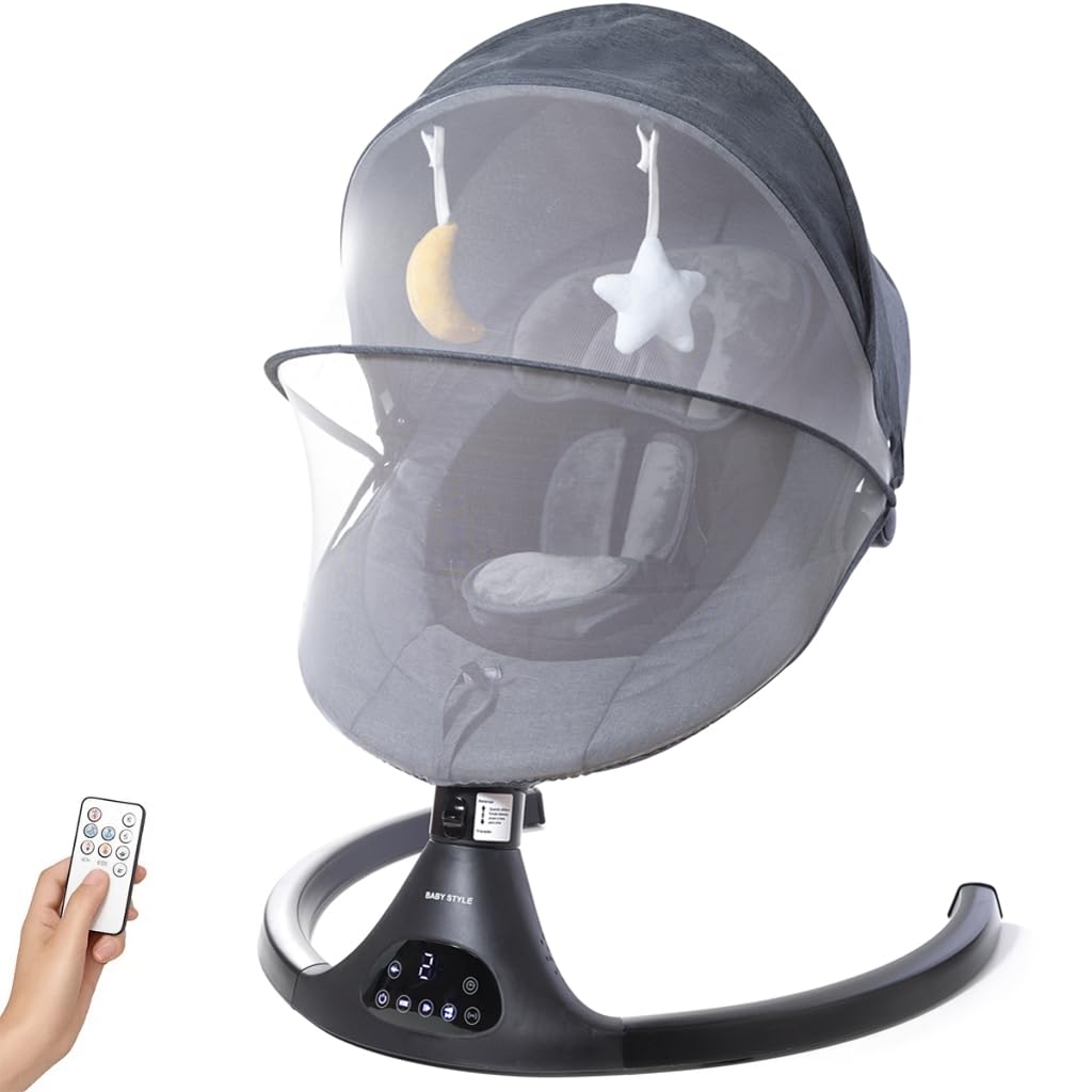 Cadeira de Descanso e Balanço para Bebê Bliss Baby Style com Música, Mosquiteiro e Controle Remoto (Preto)