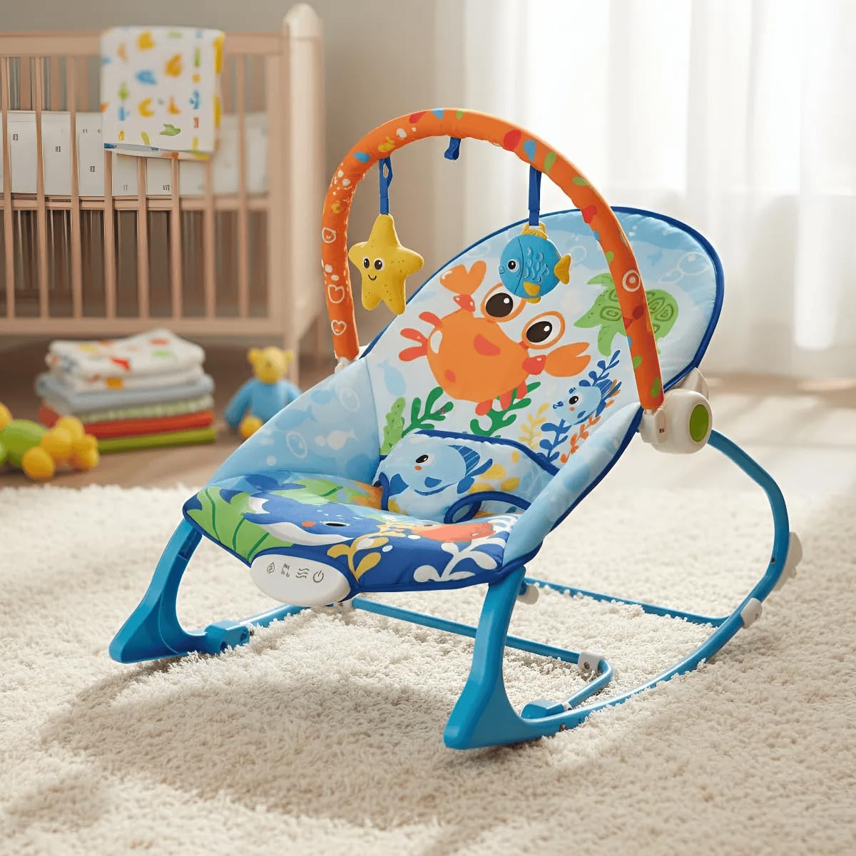 Cadeirinha Descanso Balanço Vibratória com Musical e Ruído Branco acalma Bebê Até 18KG - Smile Azul Analu Kids Baby