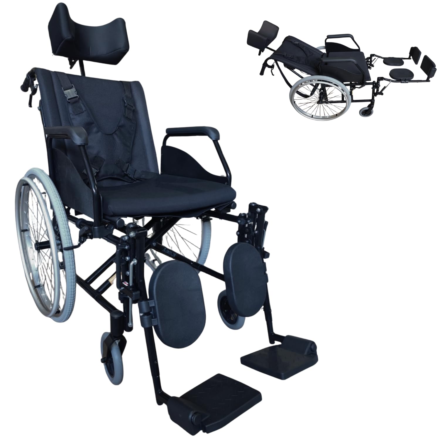 Cadeira de Rodas Reclinável e Dobrável Com Colete 48 cm 120 kg Preto Agile Fat - Jaguaribe