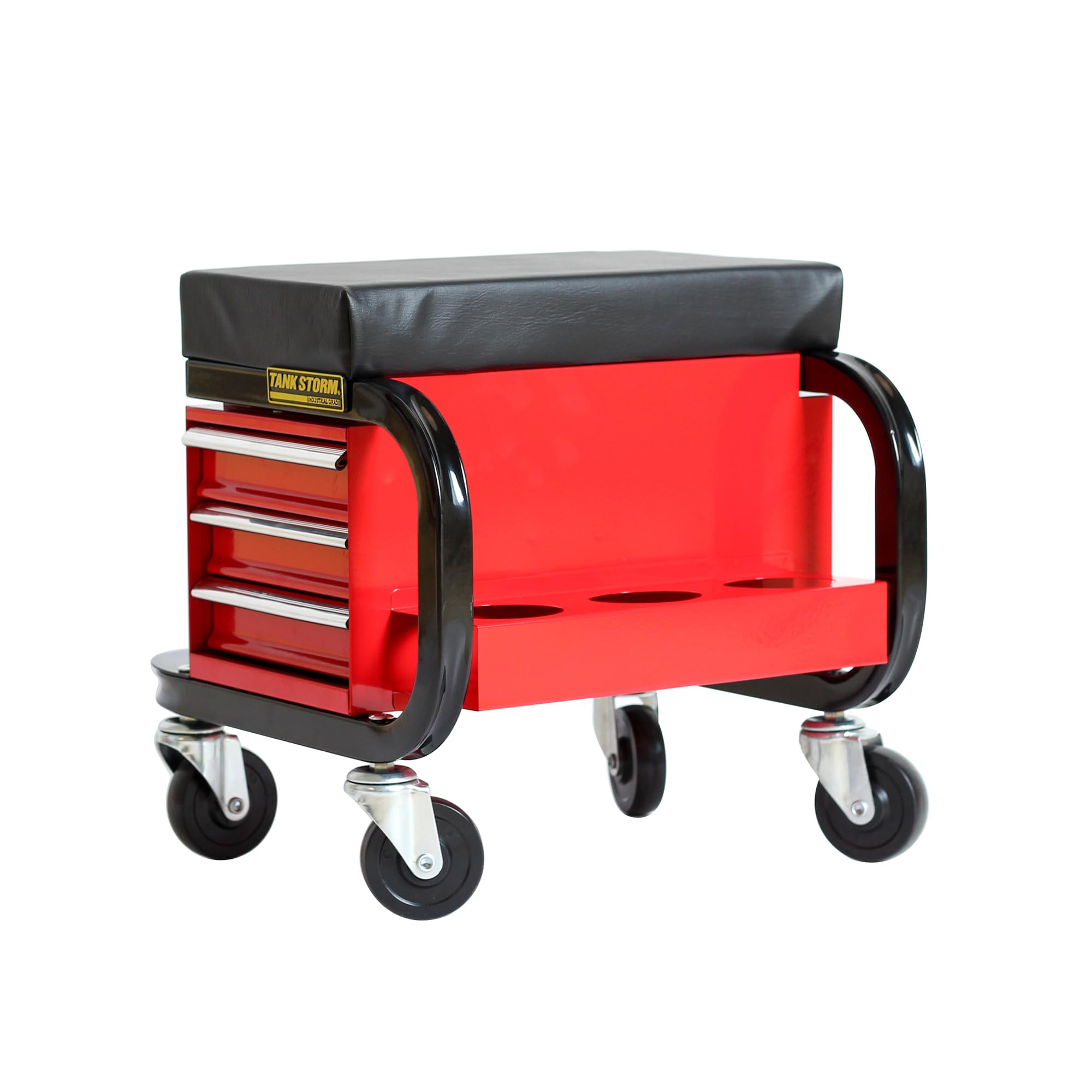 Caixa de ferramentas TANKSTORM Assento de para-choque embutido, assento de rolo de oficina, 3 gavetas de ferramentas de serviço pesado com 4 rodas - Capacidade de 139 kg