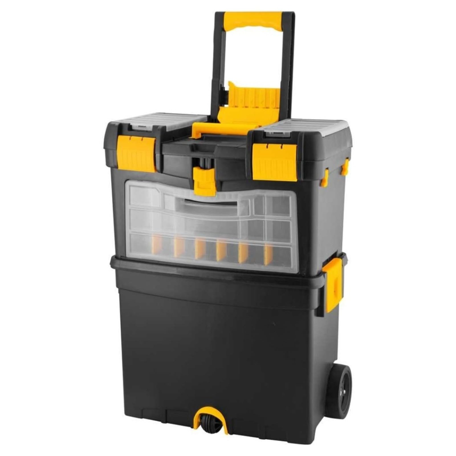 Caixa de Ferramentas Grande com Rodas 46x26x62 cm Modular e Portátil | Caixa plástica com módulos separáveis, rodas, bandejas removíveis, divisórias e fechamento para cadeado