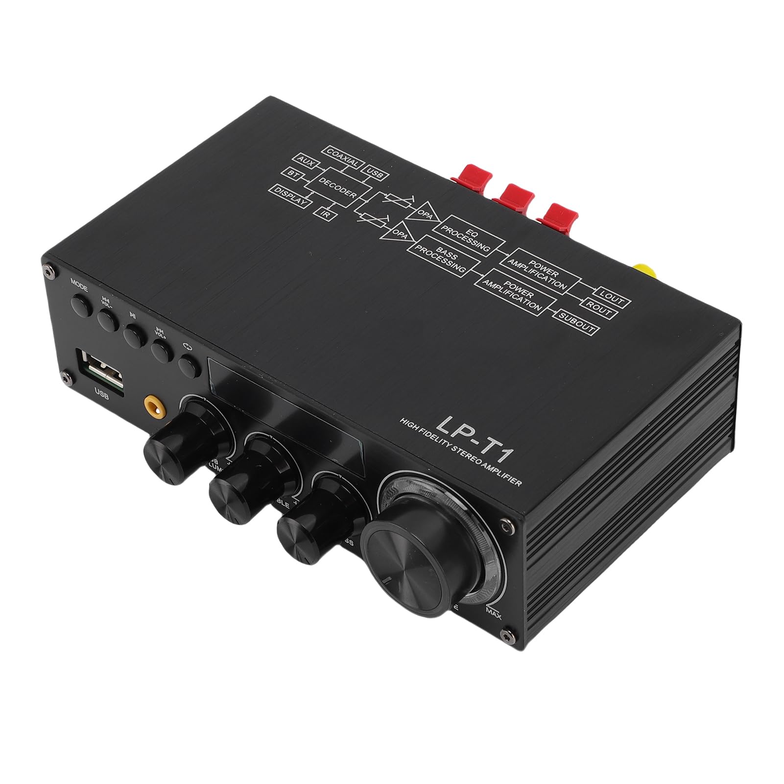 Generic Amplificador Estéreo Subwoofer Digital HiFi Bluetooth 5.1 para Home Theater Com Controle Remoto para karaokê, 30Wx2 e 60W, Material de Liga de Alumínio (Plugue UE)
