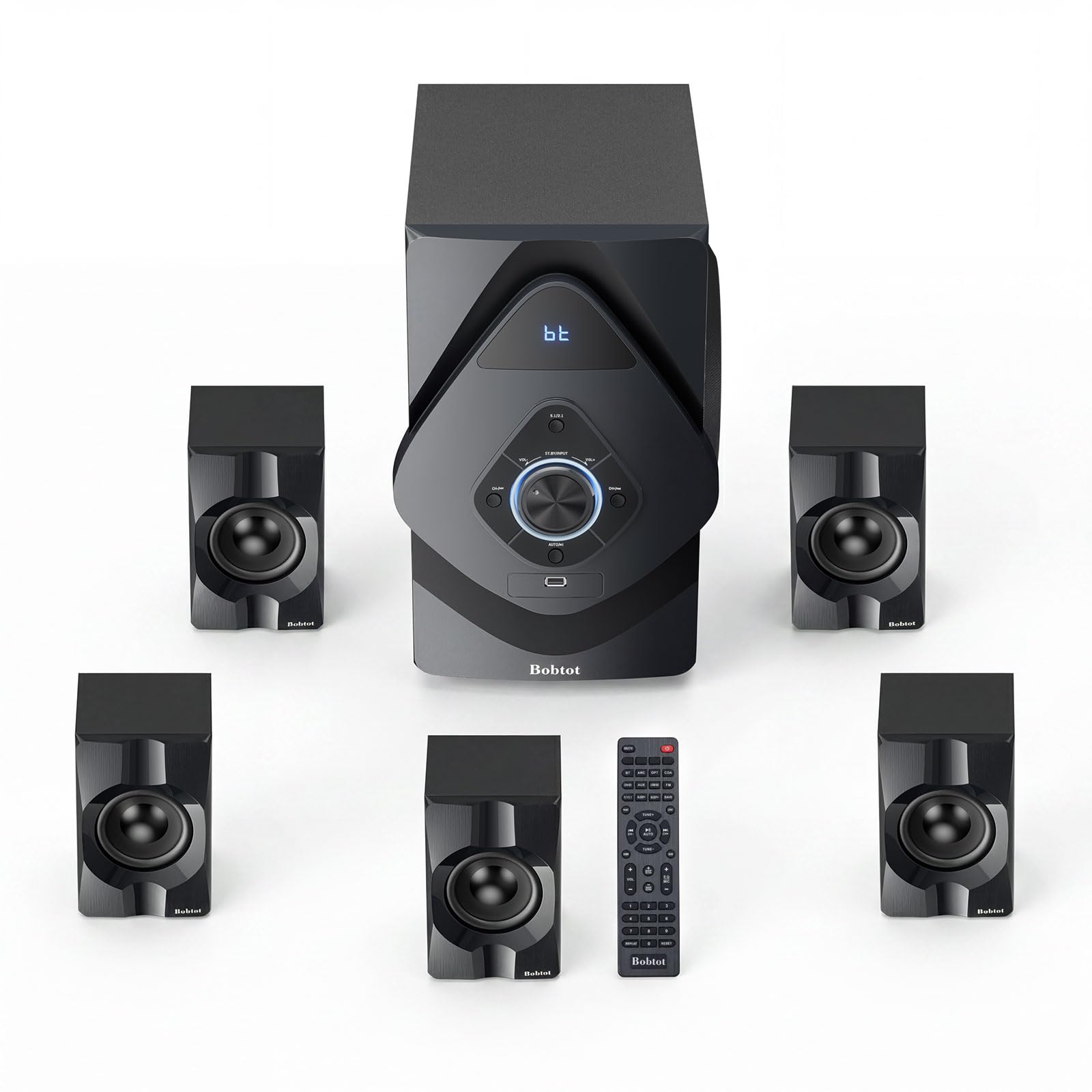 Bobtot Sistema de Home Theater Alto-falantes Satélite Traseiros Sem Fio 800W 16.5 cm Subwoofer 5.1/2.1 Canais Sistemas de Som Surround com Entrada HDMI ARC Óptica Bluetooth