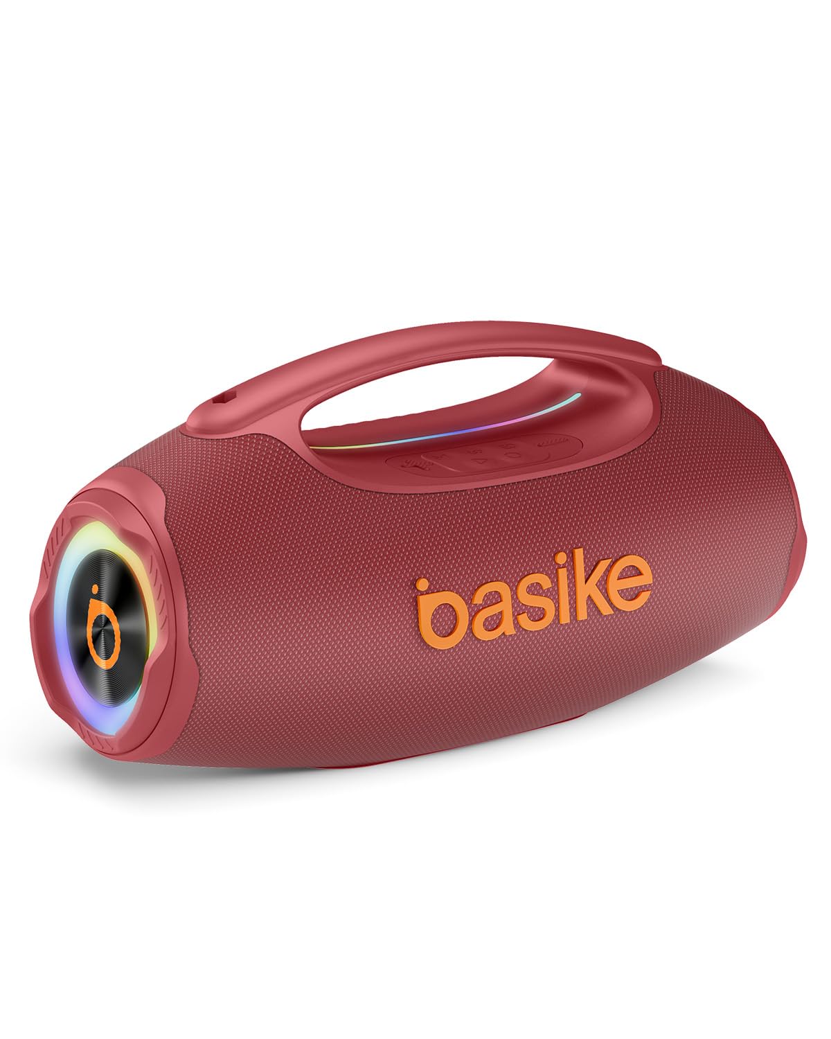 Basike Caixa de Som Bluetooth Portátil 80W RMS (Pico 120W), TWS Estéreo | BT5.3, Modos EQ, Luzes RGB, IPX6 Resistente à Água, Bateria 8000mAh, para Home Theater, Festa e Uso Externo (Vermelho)