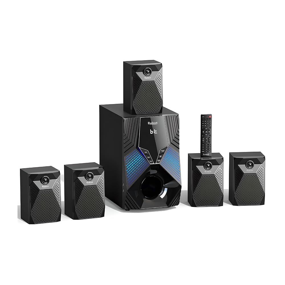 Sistema de Home Theater Bobtot B79 5.1 Canais com Subwoofer de 8 Polegadas, 1000W de Potência, Bluetooth 5.3, Entradas HDMI ARC, Óptica, USB e Função Karaokê, Som Surround para Smart TV e Games 110V