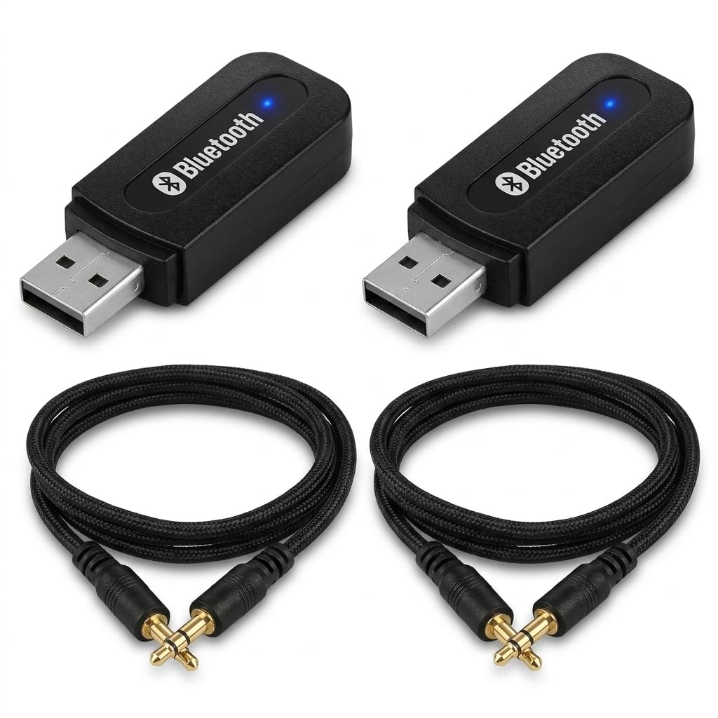 Kit 2 Receptores Bluetooth P2 3,5mm USB Adaptador de Áudio Sem Fio para Carro Aparelho de Som Caixa de Som Home Theater Compatível com Dispositivos Bluetooth
