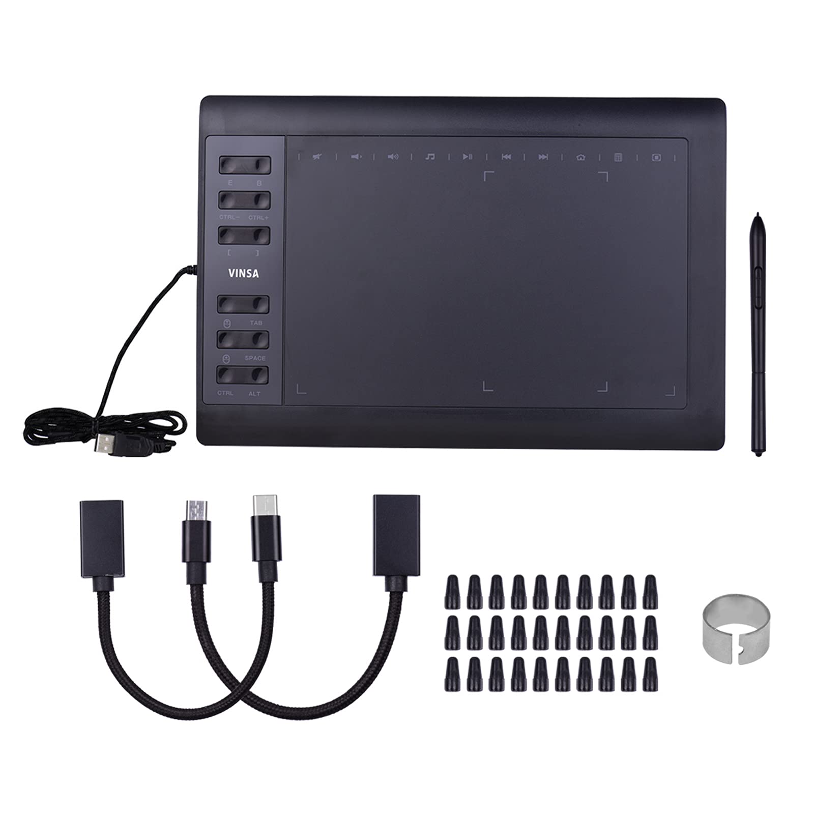 LUGU Tablet profissional de desenho gráfico de 10x6 polegadas 12 teclas expressas com 8192 níveis C a sem bateria / 30pcs Nibs/Clip pa c a / 2pcs Suporte a o OTG Conexão PC/Laptop