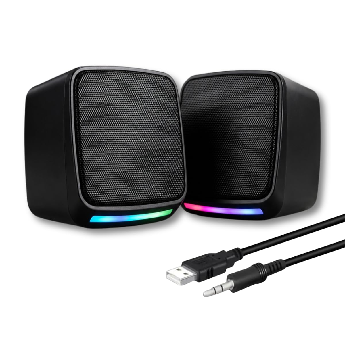 Caixa de Som para PC Gamer, Iluminação LED RGB, Som Estéreo, Conexão USB e P2, Controle de Volume, Plug and Play, para Notebook, TV e Home Office — Qualidade Premium