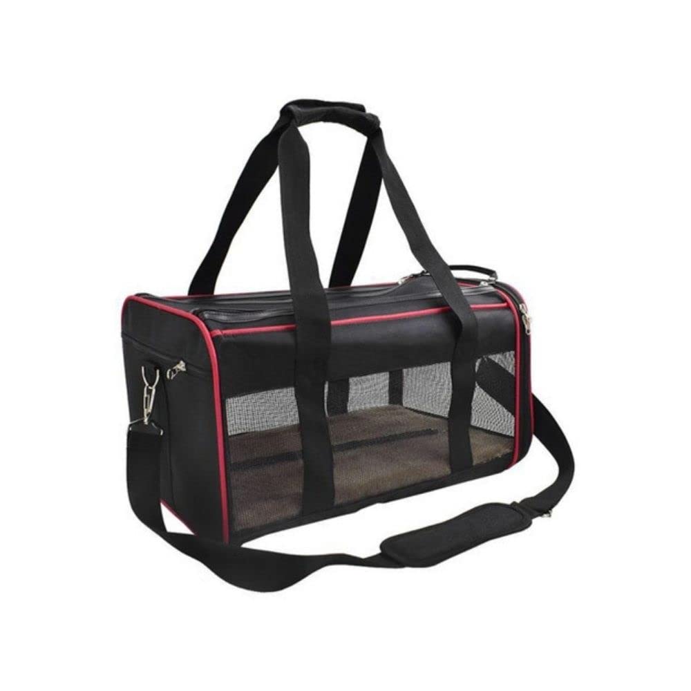 Bolsa Transporte Pet para Avião Cabine Viagem Ventilação Cães e Gatos Reforçada até 10kg Tela Arejada Alça e Tapete Removível Vermelho - Duke & Dixie