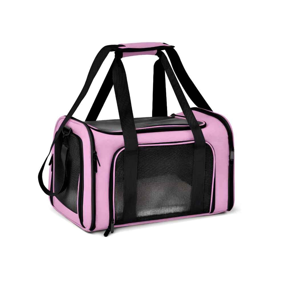 Bolsa Transporte Pet para Avião Cabine Viagem Ventilação Cães e Gatos Reforçada até 14kg Tela Arejada Alça e Tapete Removível - Duke & Dixie (Rosa)