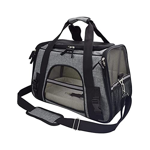 Ninabag Bolsa De Transporte Pet Avião Para Cães E Gatos Luxo Bem Ventilada Segura Confortável (AZUL) (CINZA ESCURO)