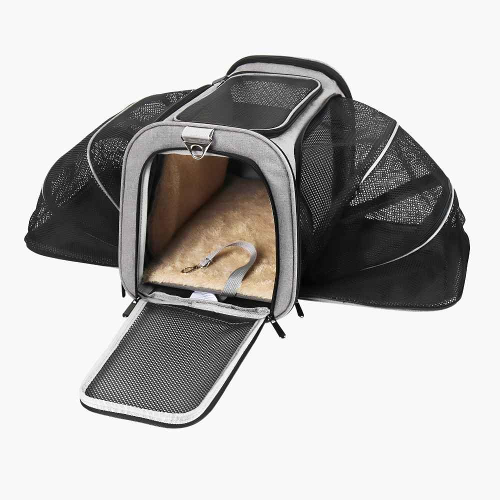 Bolsa Pet Expansível para Transporte em Avião Cães e Gatos Ventilada até 14kg Tela Arejada e Tapete Removível - Duke & Dixie