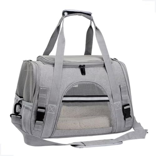 Bolsa De Transporte Pet Cinza 44x25x28cm Para Viagem Avião Carro Cães E Gatos