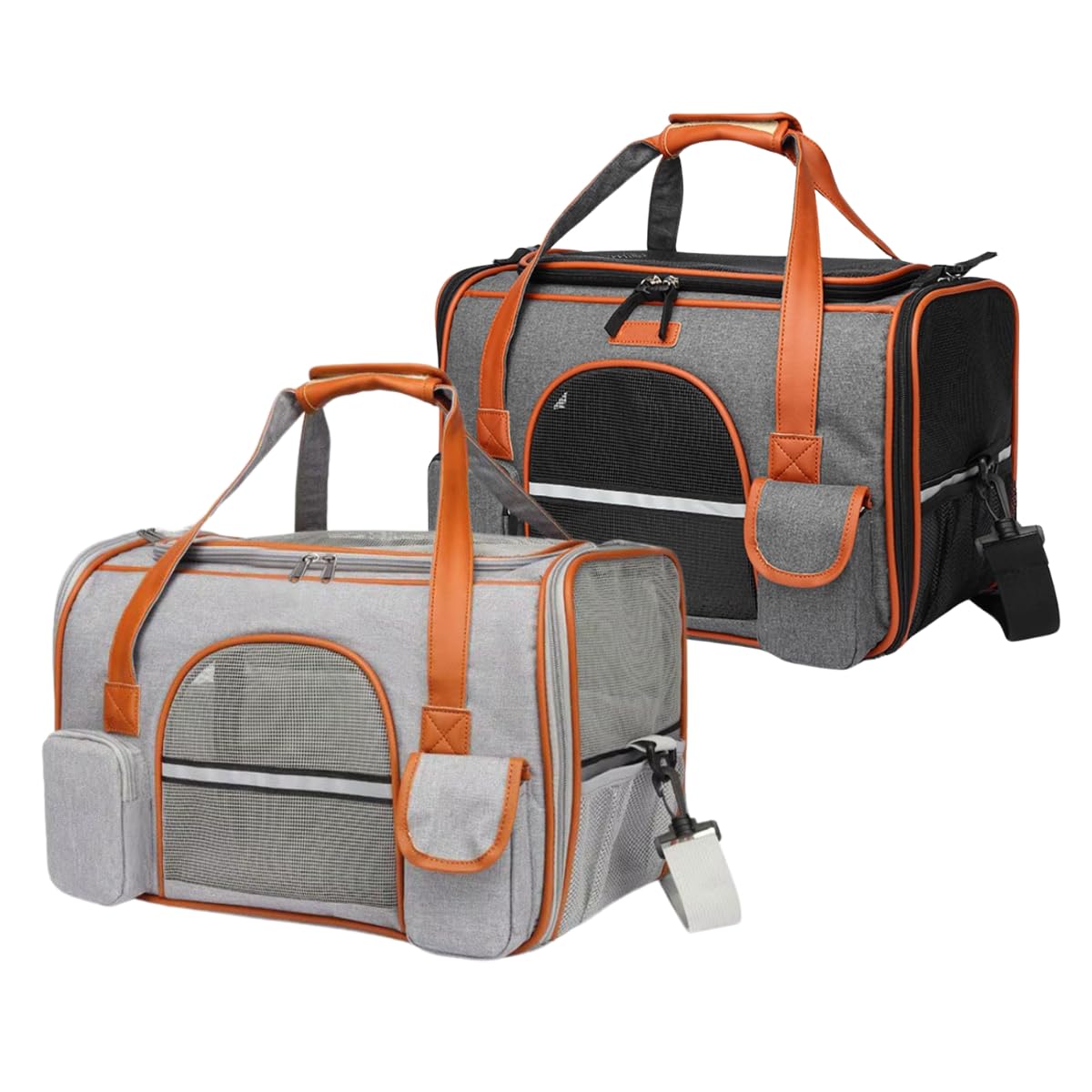 Bolsa De Transporte Viagem Avião Aérea Pet Luxo Em Couro 44x29x26cm Para Cães Gatos (Cinza Claro)