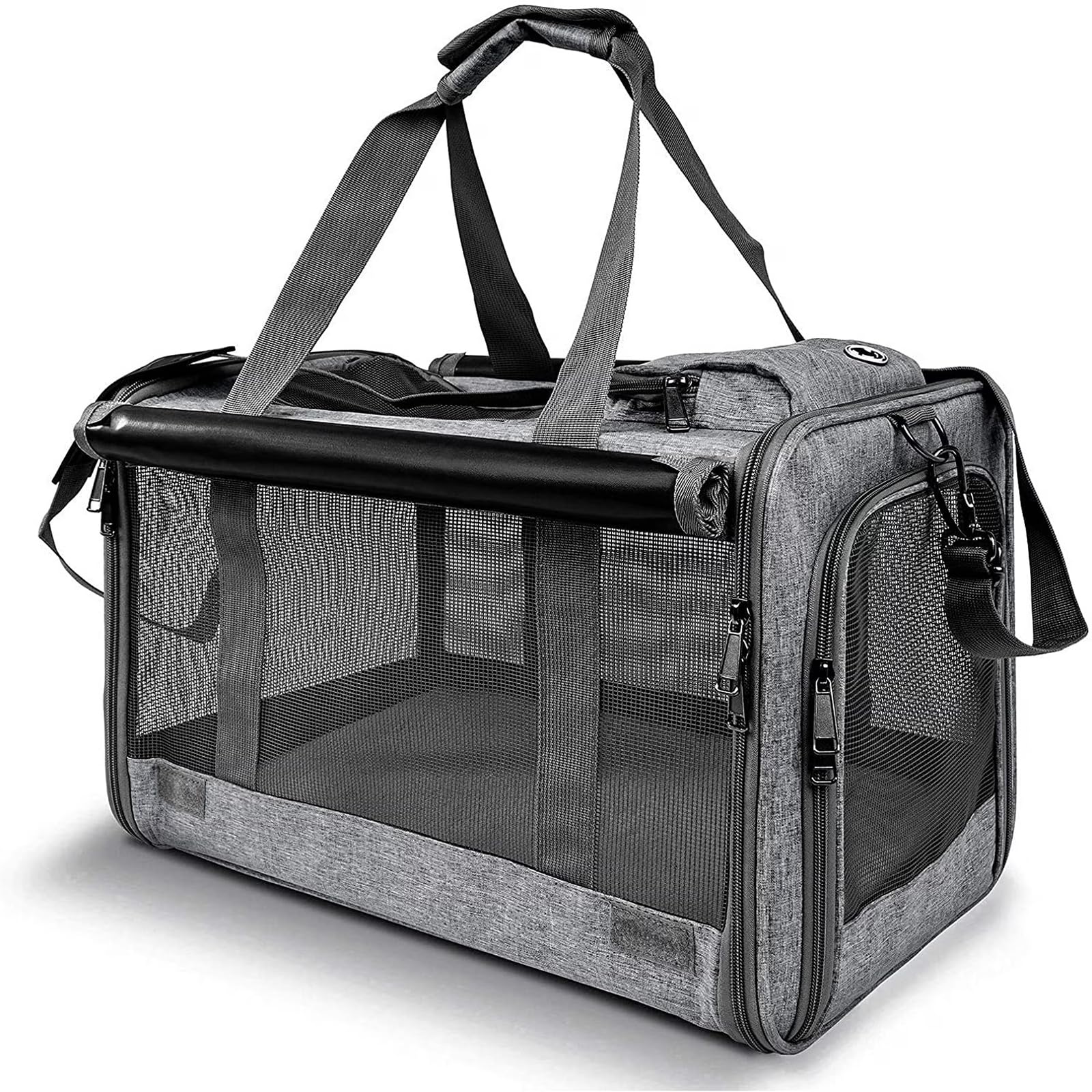 PRINCASE Bolsa Transporte Pet Ventilação Alça e Tapete Removível Bolsa Transporte Gato Dobrável para Viagem Avião Carro Caixa Transporte Cachorros Impermeável Cães Gatos Pequeno Médio Porte,Cinza