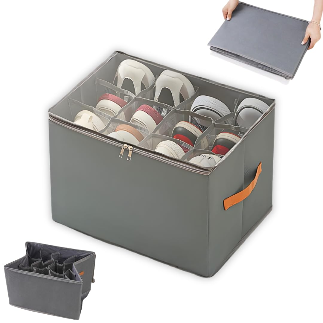 Varitudo Organizador Multiuso Dobrável para Calçados e Roupas | Caixa Organizadora Grande em Tecido Oxford | Ideal para Sapatos, Calças e Blusas | Cor Cinza