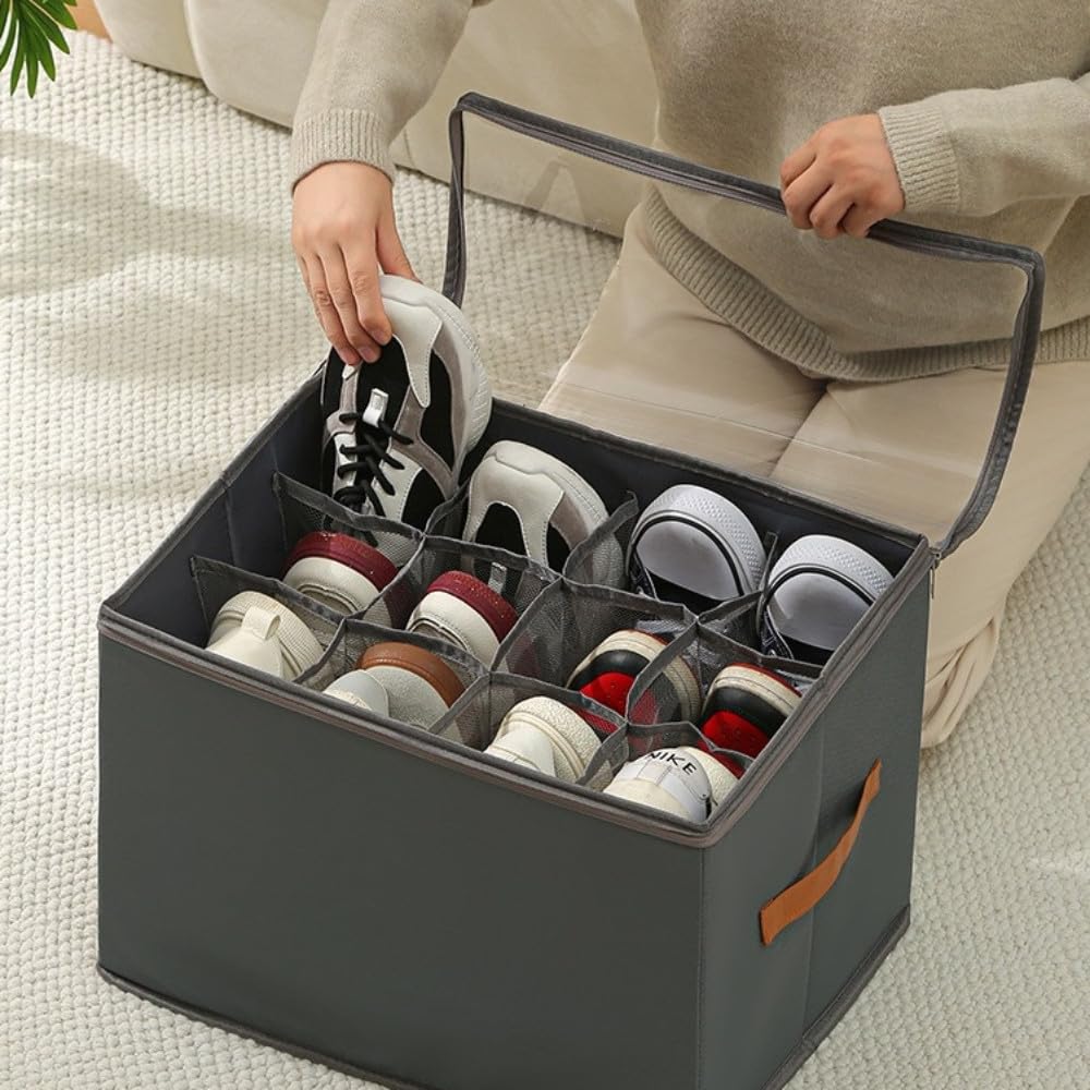 Caixa Organizadora para 6 Pares de Sapatos Dobrável com Tampa Transparente Divisórias e Zíper Organizador 43x32x30cm (2)